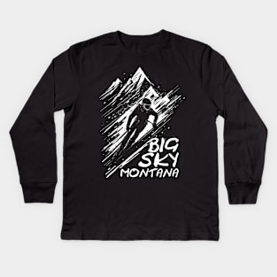 Big Sky Montana Skiing Graphic Art Kids Long Sleeve T-Shirt